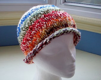 Beanie hat handspun unisex wool silk hand knitted classic style contemporary colours