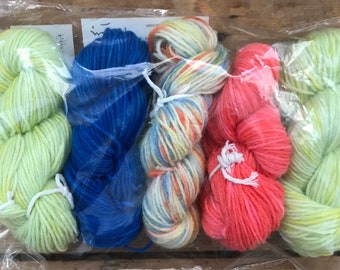 Hand dyed sock yarn mini skein set 5, hand painted, 5 x 20g, ideal for pair of unique socks, scrappy blanket, fair isle, stripes..