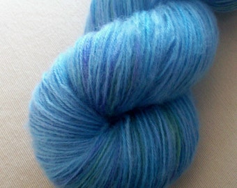 Hand painted yarn 100g. fine mohair lace weight soft mid blue hyacinth lime Monet colours