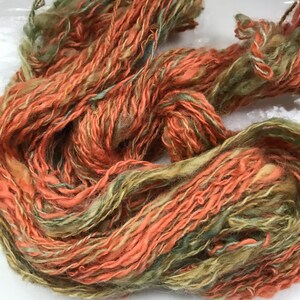 Handspun yarn rustic spun, chunky, plied, rusty ginger, olive greens image 9