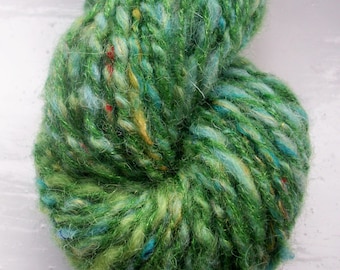 Handspun art yarn, wool, curls, kid mohair, silk, Angelina sparkle by SpinningStreak