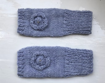 Child's hand warmers, fingerless gloves,  warm Shetland wool, variegated pale blue