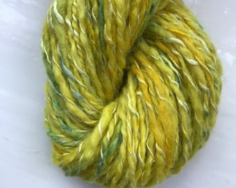 Handspun luxury yarn, merino, silk, yellow, green