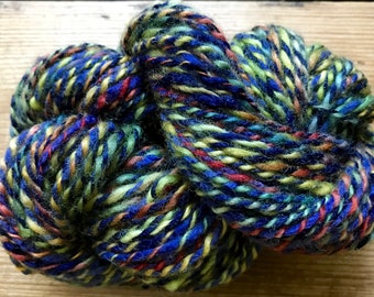 Handspun art yarn, hand dyed wool,  dark rainbow by SpinningStreak