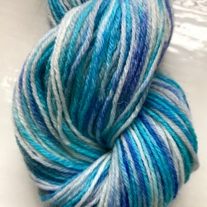 Unique sock yarn, hand painted, marine blue, turquoise with some white 100g image 1
