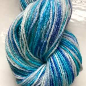 Unique sock yarn, hand painted, marine blue, turquoise with some white 100g