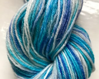 Unique sock yarn, hand painted, marine blue, turquoise with some white 100g