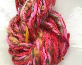 Handspun yarn - rustic spun, chunky, plied, orange, pinks
