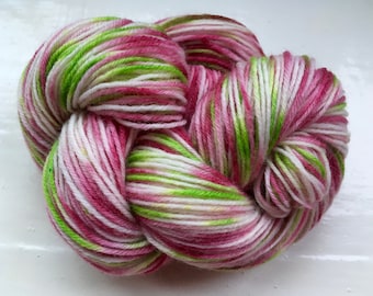 Sock yarn hand painted wool, plum, spring green 100g