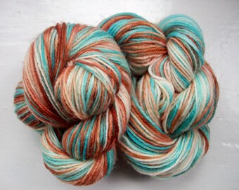 Sock yarn, hand dyed wool, hand painted, turquoise blue, brown 100g by SpinningStreak