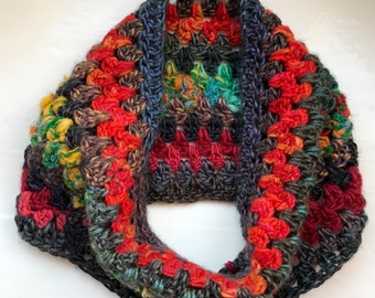 Cowl, mixed fibre yarns, crocheted, women's cowl, man's cowl, neck warmer, cosy collar, chunky warm yarns