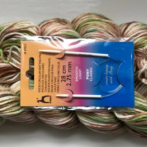 Sock yarn kit, unique, hand painted wool, brown, green, ivory 100g