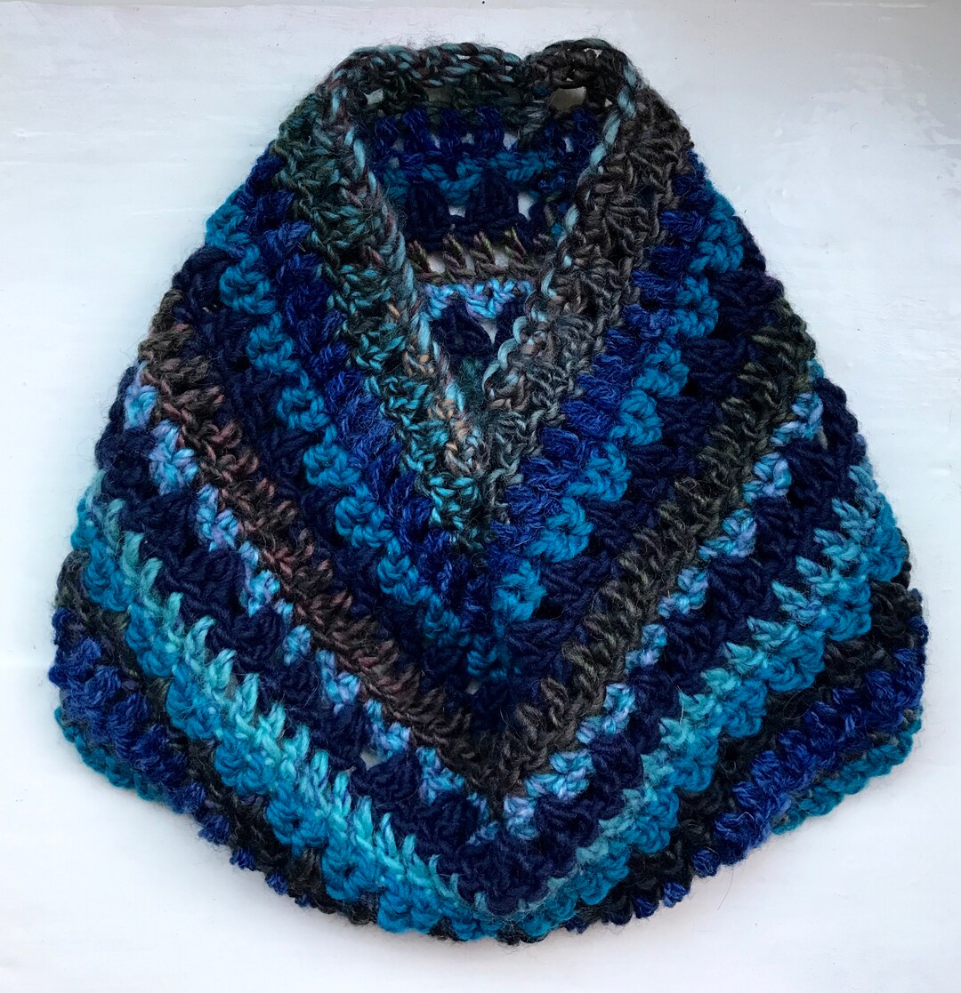Crocheted Cowl: Chunky Mixed Fiber Neck Warmer, Blues & Brown - Etsy