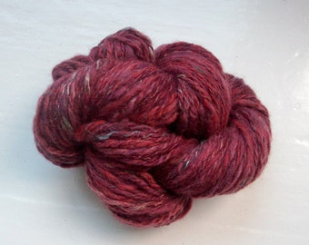 Handspun merino yarn -  deep rich burgundy, silver grey trilobal