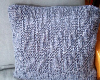 Throw pillow cushion cover hand knit chunky gray blue textured by SpinningStreak