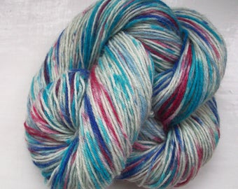 Sock yarn hand painted wool, silver grey, turquoise, blue, crimson red 100g