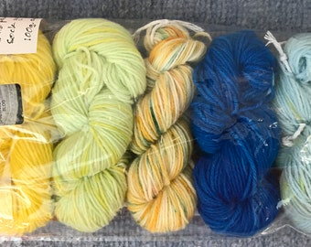 Hand painted sock yarn mini skein set 1, hand dyed, 5 x 20g, ideal for pair of unique socks, scrappy blanket, fair isle, stripes..