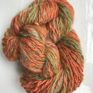 Handspun yarn rustic spun, chunky, plied, rusty ginger, olive greens image 5