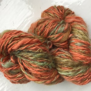 Handspun yarn rustic spun, chunky, plied, rusty ginger, olive greens image 8