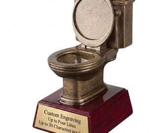 Trophée de cuvette de toilette gravée : Prix de la dernière place du Trône d'or - 15 cm