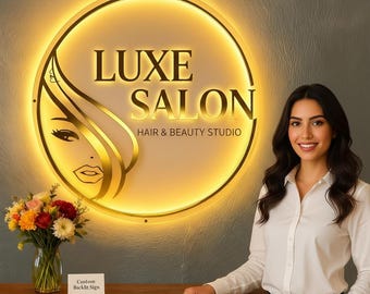 Custom Acrylic Backlit Sign | LED Business Logo Sign | Modern Office Wall Sign | Lighted Acrylic Logo Sign | Salon Spa Sign | Reception Sign