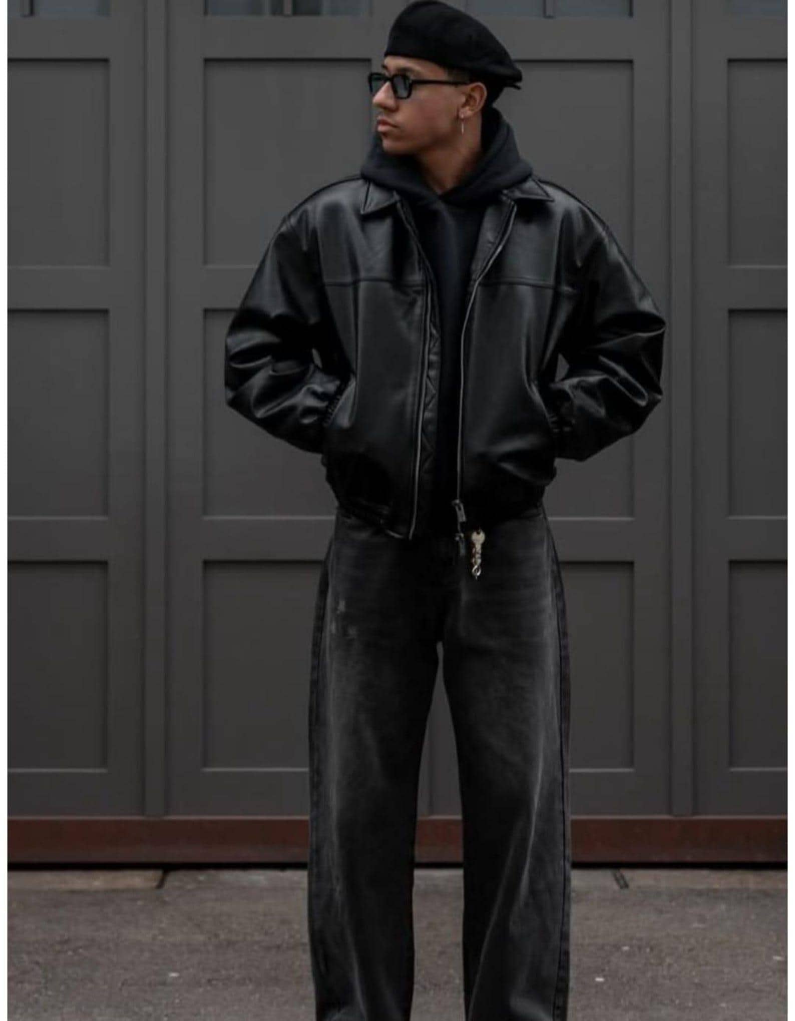 Handmade Vintage Black Leather Bomber Jacket for Mens 90s Retro
