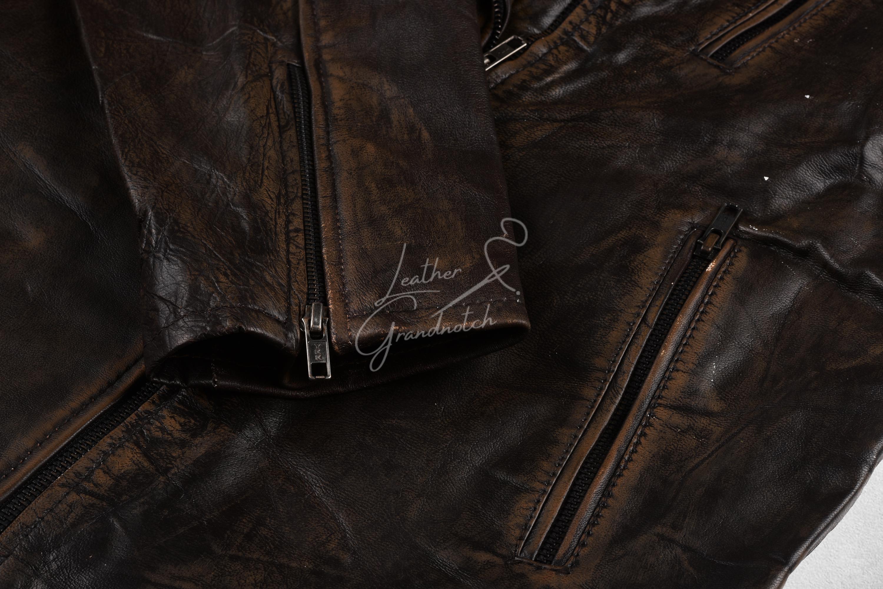 Men's Brown Warm Vintage Brando Leather Biker Jacket XS at