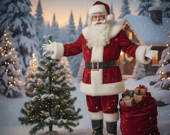 Red Santa Claus Costume Set with Hat and Leather Belt Premium Red Velvet Santa Suit with White Faux Fur Trim for Christmas Events & Parties