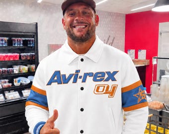 White Avirex Varsity Leather Jacket for Men Geunine Sheep Leather Bomber Avirex Style Vintage Moto Jacket White Blue Orange Retro Streetwear