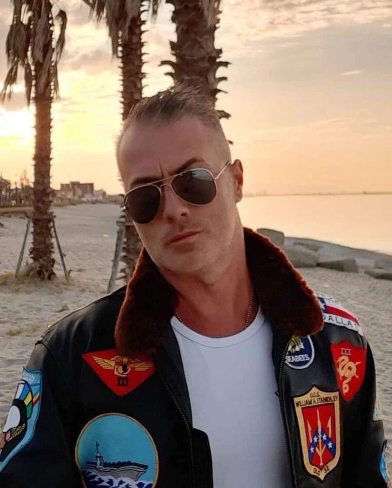 Tom Cruise Maverick Leather Bomber Embroidered patches, premium cow leather,  design inspired by the iconic Top Gun movie Perfect for Fans