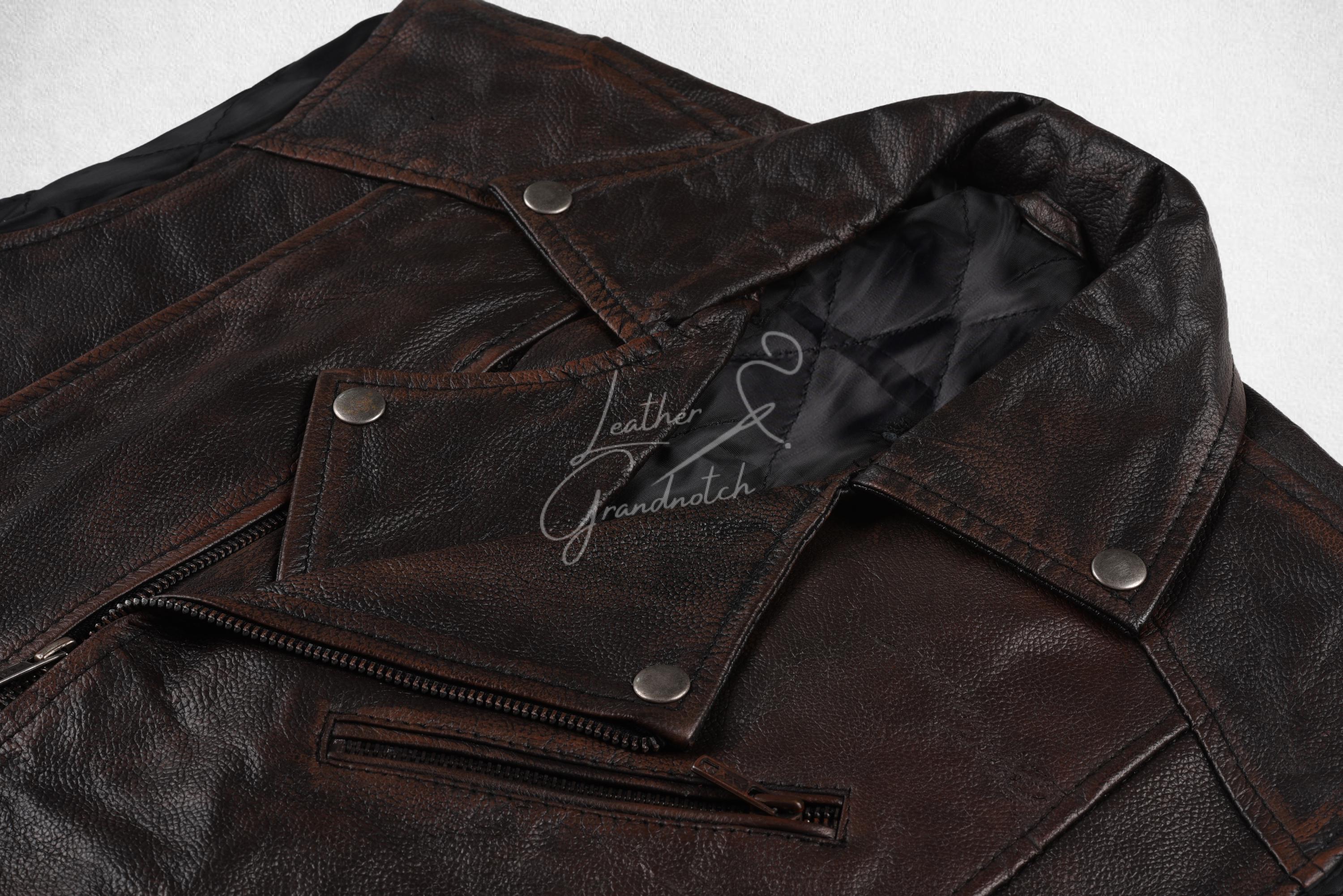ジャケット・アウター Old Brown Leather Bikers Jacket DEGNER Vintage Distressed Leather Biker Jacket, Brown and Black