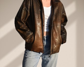 Womens Oversized Distressed Brown Leather Jacket for Ladies | Retro Casual Style - Classic Brown Designer leather Jackets for Women Gifts