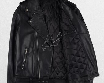 Stylish Men's Black Leather Biker Jacket With Quilted Lining
