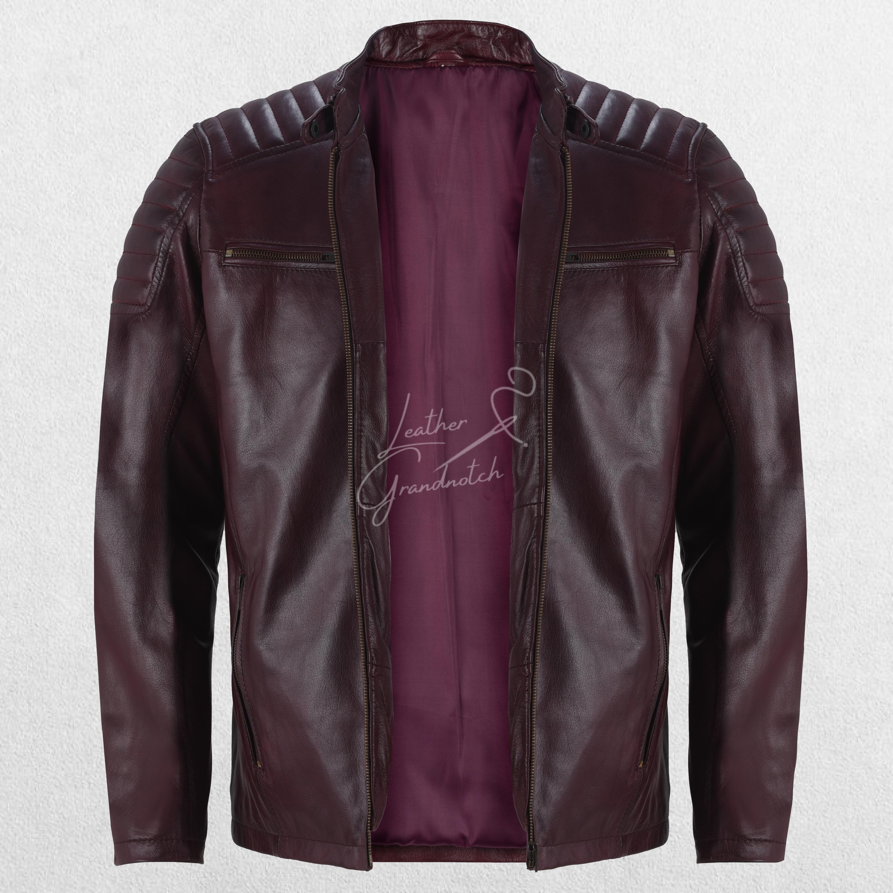 Burgundy  jacket men, Distressed, Casual | Vintage-Inspired Burgundy Leather | Bomber Jacket | Luxurious Lambskin Outerwear