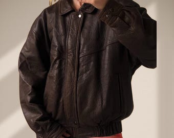 1990&#39;s Vintage Style Oversized Brown Leather Jacket for Women Casual, Retro, and Chic Outerwear Handmade Relaxed Fit Jacket Cute giftings