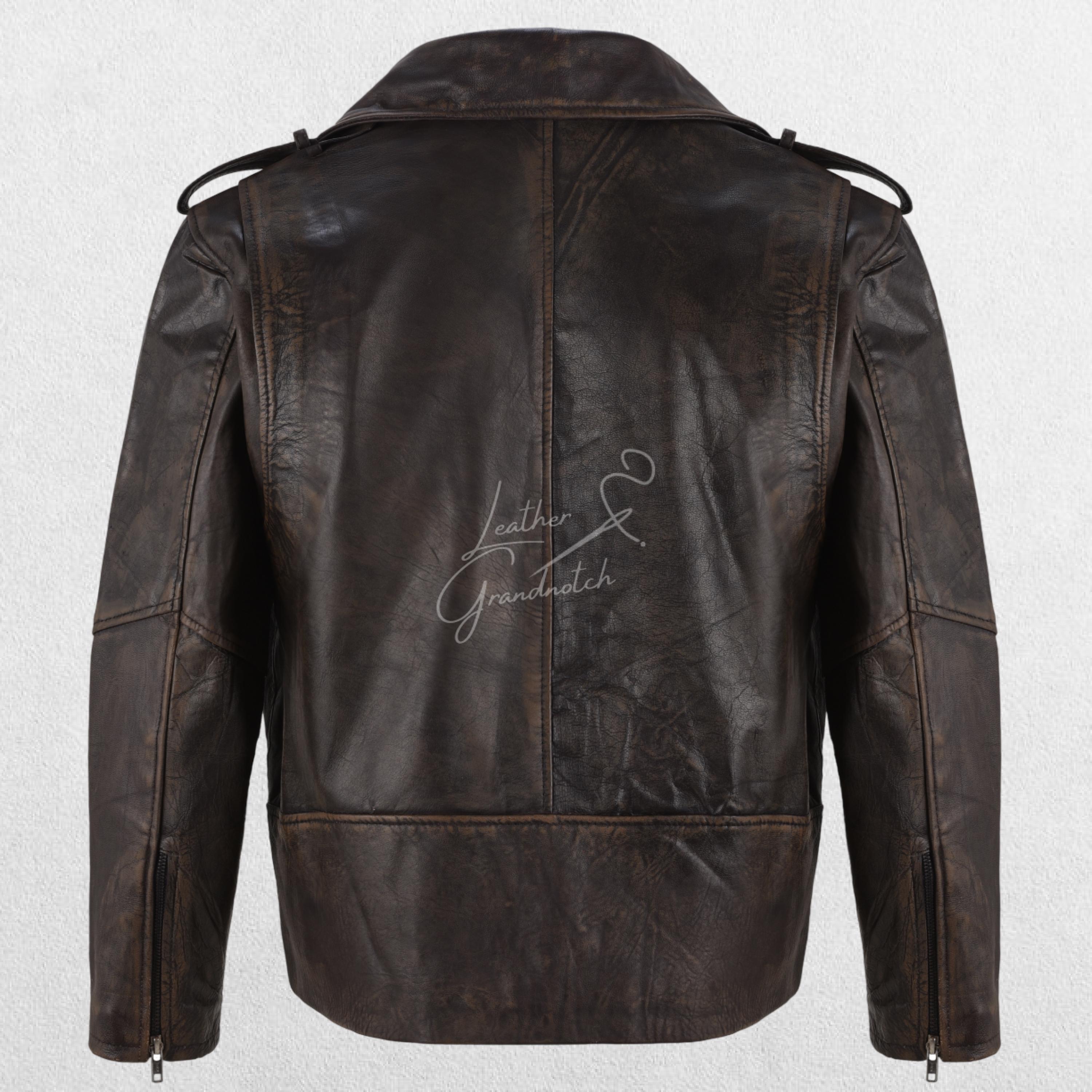 Vintage Brown Distressed Leather Jacket - Classic Biker