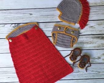 Crochet Gladiator Set - Roman - Spartan - Centurion Newborn Outfit - Newborn Photo prop -Baby Costume - Halloween Costume - Custom Colors