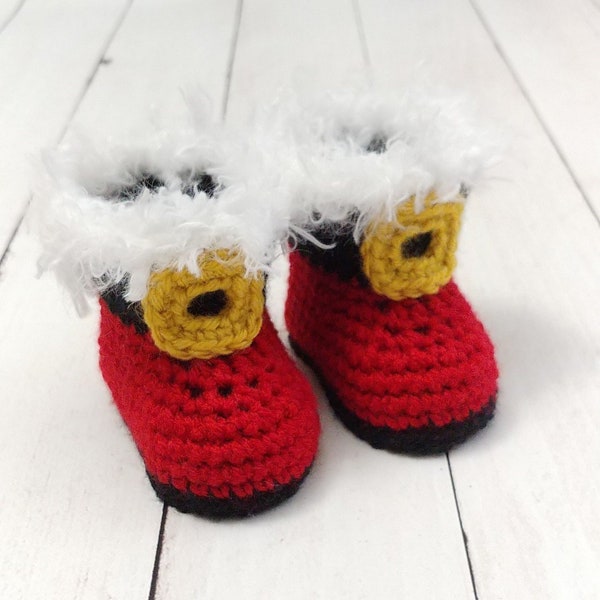 Crochet Santa Shoes - Baby Santa Boots - Crochet Santa Boots - Newborn Shoes - Santa Booties - Newborn Photo Prop - First Christmas Outfit