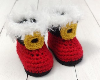 Santa Shoes, Baby Santa Boots , Crochet Santa Booties, Newborn Shoes, Santa Booties , Newborn childrens Photo Prop, first Christmas Outfit