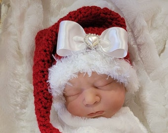 Baby Santa Hat- Newborn girl Santa Hat- Santa Hat- Santa Christmas Hat- Christmas Hat - Santa Photo Prop-  newborn prop - Santa Claus Hat