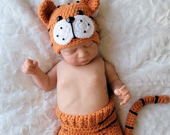 Newborn Tiger Outfit - Baby Tiger hat-animal hat - Tiger Set - Newborn photo prop-Crochet baby outfit -Halloween costume -Year of the tiger