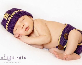 Crochet Newborn Lsu Football Set- Baby Football Hat with diaper cover set - Newborn photography prop - custom team colors available