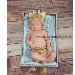 Newborn Deer Set - Crochet baby Deer Hat and diaper cover - Baby animal hat - newborn photo prop - crochet baby outfit - Halloween costume