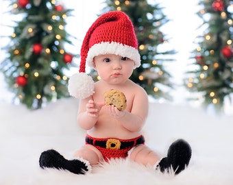 Newborn Santa Outfit - Crochet Santa Set- Santa Costume - newborn photo prop- babys first christmas outfit- Christmas Photo prop - Santa Hat