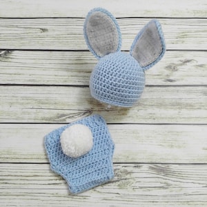Baby Bunny Outfit - Bunny Hat Diaper Cover - Baby animal hat - newborn photo prop - crochet baby outfit - year of the rabbit - Easter Outfit