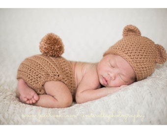 Baby Bear Outfit-Newborn Bear set-Crochet Bear Hat-animal hat-Bear Set-photography Prop-Newborn photo prop-Crochet baby outfit-baby Costume