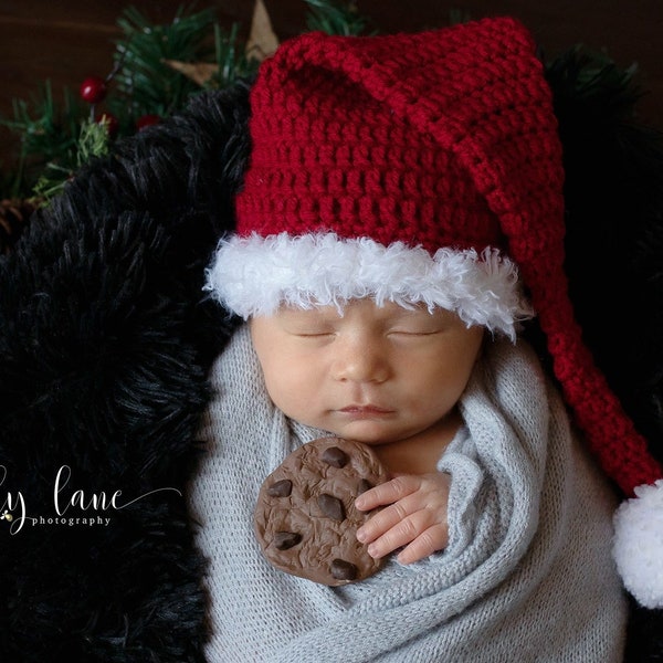 Crochet Baby Santa Hat- Newborn Santa Hat- Santa Hat- Santa Christmas Hat- Christmas Hat- Santa newborn Photo Prop- baby Santa Claus Hat