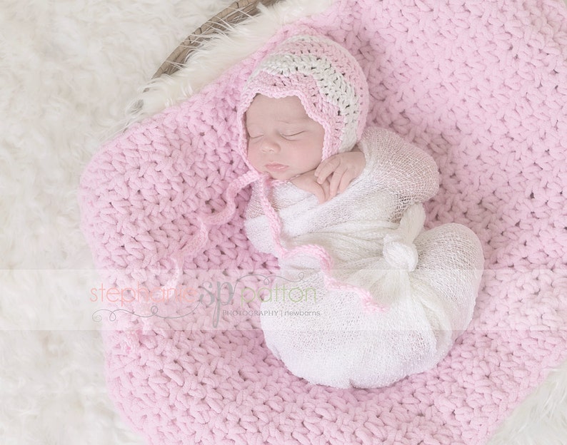 Baby Bonnet ,Pixie Bonnet ,Chevron Bonnet ,cotton baby girl Bonnet,photography Prop, newborn, 0-3,3-6,6-12 months image 1
