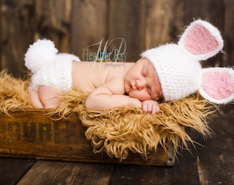 Crochet Bunny Hat and Diaper Cover Set – Newborn Photo Prop
