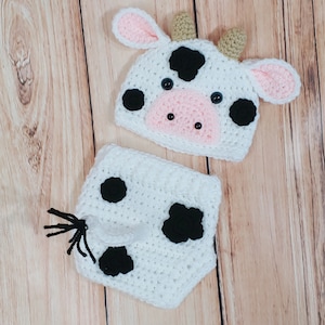 Newborn Cow Hat - Year of Ox - Crochet Cow costume -Cow outfit - Baby animal hat- newborn photo prop - Cow set- Halloween Costume